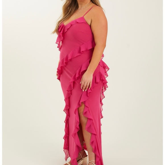 NEW Arula Pink Ruffle Maxi Dress Plus Size B / 2X NWT - Picture 2 of 9
